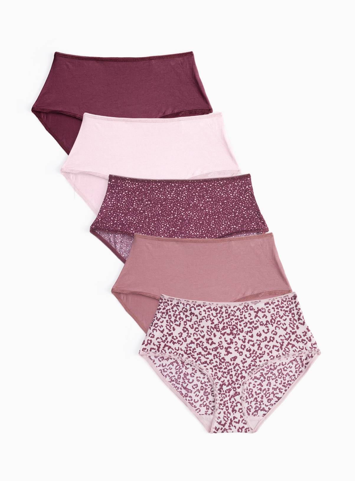 Burgundy Leopard Print Midi Briefs 5 Pack 16 - Image 1